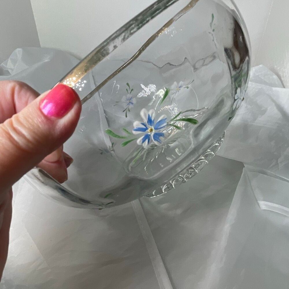 Vintage hand painted floral berry fruit paneled  serving bowl.